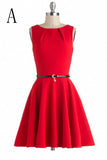 Light Red Short Simple Handmade Beautiful Vintage Dress V8