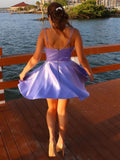 Simple V Neck Short Purple Prom Dresses with Pocket, Lavender Homecoming Dresses OK1741