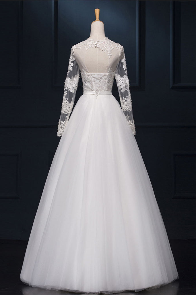 Handmade Puffy Long Sleeves Lace Wedding Dresses W19