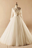 Modest Long Sleeves Ball Gown Big Lace Wedding Dress W1
