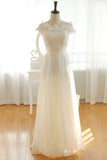 Elegant Long Chiffon Ivory Lace Wedding Dresses W2