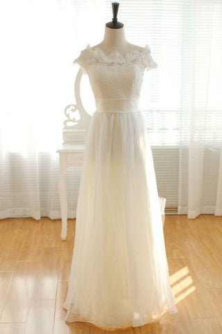 Elegant Long Chiffon Ivory Lace Wedding Dresses W2