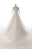 Half Sleeves Long Ball Gowns Bodice Lace Wedding Dress W3