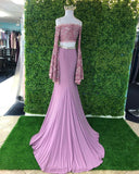Chic Sheath Spaghetti Straps Pink Long Sleeves Prom Dress Evening Dress OKT1