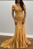 Mermaid Off-the-shoulder Lace Appliques Long Prom Dress Evening Dress OKR52