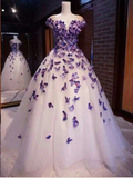 Butterfly Cap Sleeves Long Ball Gown Prom Dress Cheap Evening Dress OKR45