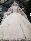 Elegant Scoop Ball Gown Wedding Dress, 3/4 Sleeves Wedding Gown OKJ97