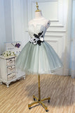 Simple Scoop Necking Short Lace Tulle Homecoming Dress Party Dress OK917