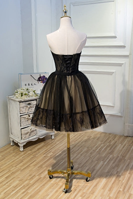 Black Lace Tulle Simple Homecoming Dress Pretty Short Party Dress OK916