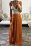 Sexy Spaghetti Straps Sleeveless Lace Top Long Prom Dress Evening Gown OKS55