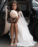 A-line Tulle Deep V Neck Summer Bridal Dresses with Ribbons Beach Wedding Dress OK1705