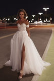 A Line Sweetheart Tulle Wedding Dress with Beading Lace N096