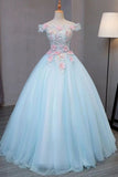 Off the Shoulder Appliques Ball Gown Prom Dress Sweet 15 Dress OKU61