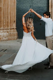 Casual Beach Wedding Dress with Side Split Sweetheart Simple Boho Wedding Dress OK1587