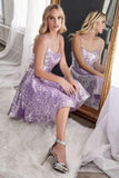 Cute Purple Lace A-line Spaghetti Straps Short Homecoming Dress OKY16