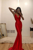 Red Mermaid Evening Dresses Sexy Long V Neck Evening Dresses OK1445