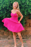 Princess A Line Hot Pink Straps Short Homecoming Dress With Pockets OK1497