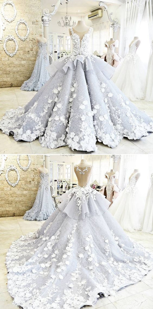 Pretty Ball Gown Flowers Long Quinceanera Dresses,Backless Princess Formal Dress Wedding /Prom OK259