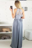 Modest Long Grey Lace Top Sleeveless Split Prom Dress,Evening Dress OKA34