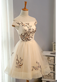 Embroidery Homecoming Dresses,Tulle Short Party Dress,A Line Prom Dresses OK495