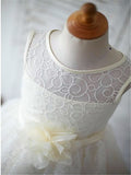 Ball Gown Scoop Sleeveless Flower Floor-Length Lace Flower Girl Dress With Flower OK724