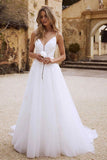Bohemian Wedding Dress Beach With Lace Appliques Spaghetti Strap Wedding Gowns OKW93