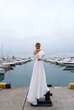 Boho A Line Chiffon Off-the-shoulder Beach Wedding Dress with Long Sleeves OK1582