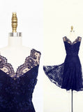 Vintage Short Lace Royal Blue Bridesmaid Dress,Simple Homecmong Dresses OK330