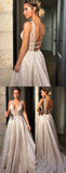 Sparkly Deep V Neck Wedding Dress Bridal Gowns,Sequin Prom Dresses OKF60