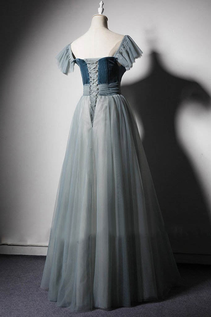 Vintage A-line Tulle Long Appliques Formal Prom Dresses Evening Dresses OKV4