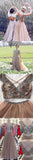 Two Piece V-neck Floor-length Rhinestone A Line Sexy Prom Dresses OKF17