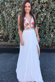 Simple Prom Dresses,Red Prom Gown,White Prom Dress,Chiffon Prom Dress,Floral  Prom Dress