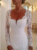 Gorgeous Ivory Lace Long Sleeves Bridal Dress Wedding Dresses OKP82
