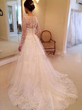 Gorgeous Ivory Lace Long Sleeves Bridal Dress Wedding Dresses OKP82