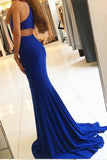 Royal Blue Mermaid Front Slit Prom Dress,Sleeveless Formal Dress Split Long Evening Dress OK630