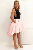 Black and Pink Short A Line Homecoming Dress,Graduation Dress OKB85