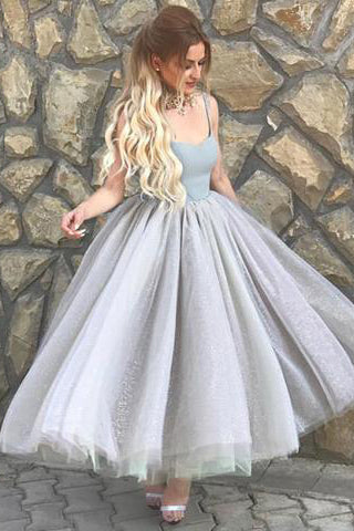 Simple Prom Dresses,A-Line Homecoming Dress,Spaghetti Straps Prom Dress,Gray Homecoming Dresses,Tulle Homecoming Dress,Short Homecoming Dress