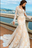 New Lace Mermaid Deep V-Neck Backless Long Sleeves Backless Wedding Dress OK773