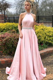 Fashion Prom Dresses,Pink Prom Gown,High Neck Prom Dress,Sexy Back Prom Dress,Cheap Prom   Dress