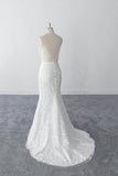 Sexy Sheath Lace Bridal Gowns Spaghetti Straps Lace Wedding Dresses OKU92