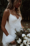 Sexy Boho Inspired Bridal Gowns Vintage Ivory Lace Mermaid Wedding Dress OKU64