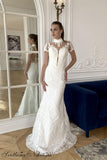 Lace Mermaid High Neck Short Sleeves Bridal Dress Custom Wedding Dress OKU63