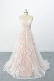 A-line Style V Neckline Nude Orange Lining Wedding Dress with Flora Lace Skirt OKU72