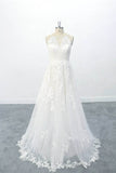 A-line Lace Appliques Tulle Boho Wedding Dresses Beach Wedding Dress OKU94
