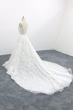 A-line Deep V Neck Fairy Tale Wedding Dresses Lace Tulle Bridal Dresses OKU96