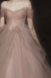 Off Shoulder Long Evening Dress A-line Tulle Prom Gown Custom Graduation Gown OKV87