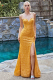 Yellow Sequined Mermaid Spaghetti Straps Long Prom Dress Formal Evening Dress OK1608