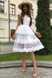 A Line White Lace Homecoming Dress, Beautiful Short Prom Dresses OKM72