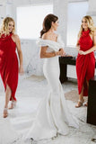 Beautiful Cowl Neck Hi-Low Red Simple Bridesmaid Dress with Ruched OKR87