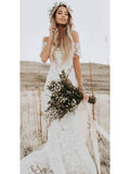 New Arrival Ivory Mermaid Lace Off the Shoulder Beach Wedding Dresses OKF85